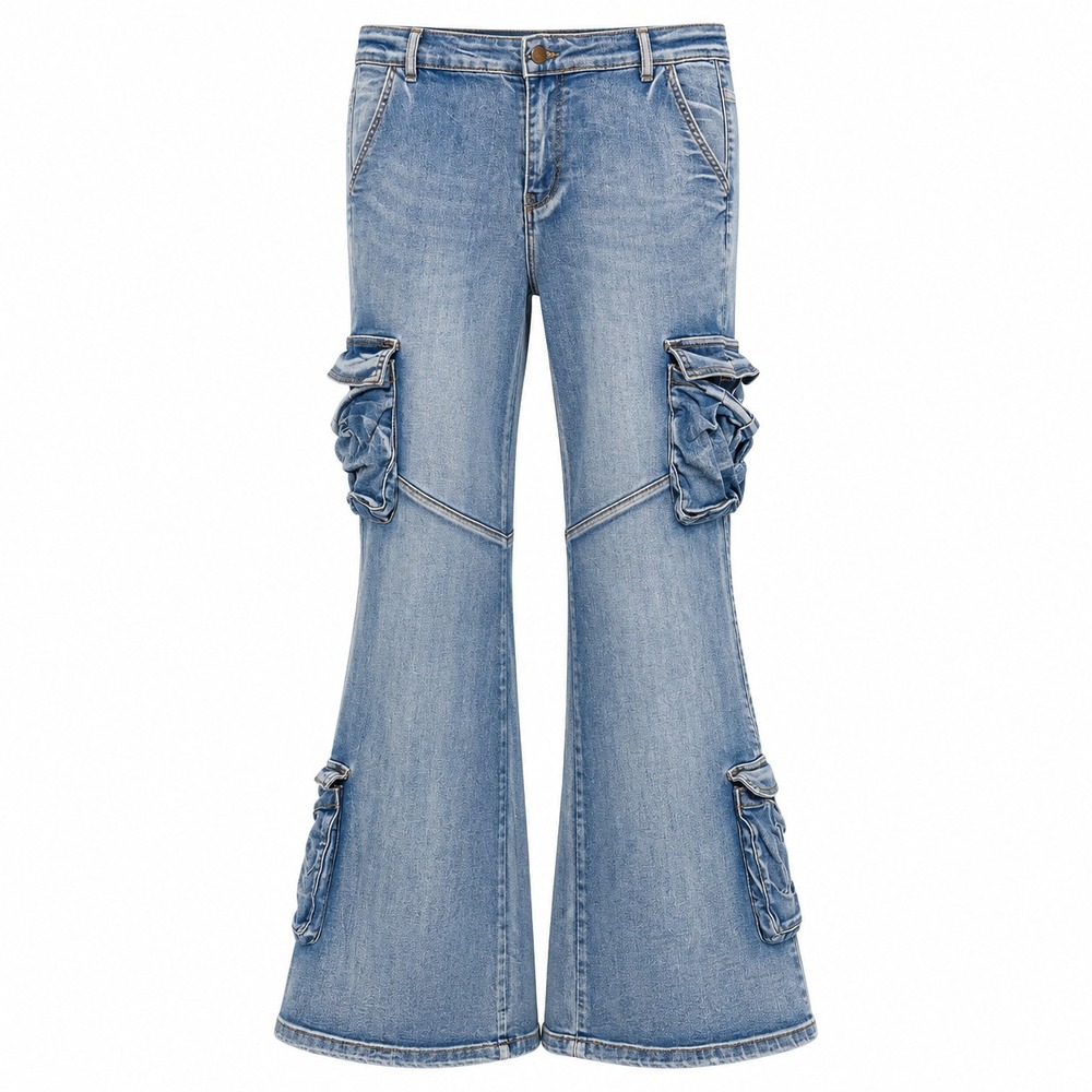 Daisy Y2K Cargo Jeans Womens Large Baggy Wide Leg Utility McBling Streetwear